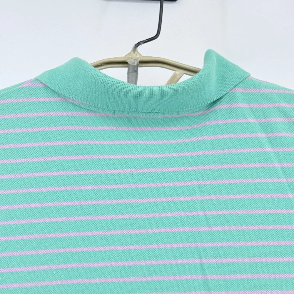 Polo Ralph Lauren Polo Shirt Men XL Green Pink Striped Short Sleeve Cotton Pique